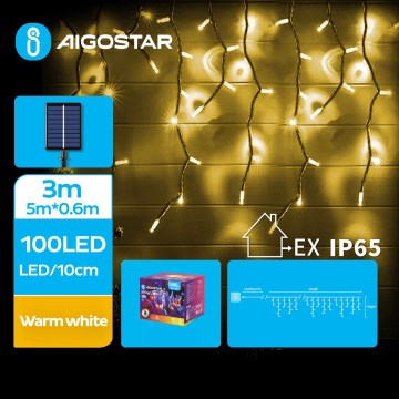 Aigostar - Luzes de Natal LED solares 100xLED/8 funções 8x0,6m 800 mAh IP65 branco quente